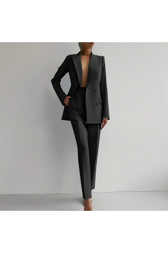 Women's Elegant Suits Sets Notched Shawl Collar Outerwear Regular Fits Pants Business Work Suit Formal Sets