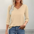 thumbnail image 1 of Aueoeo Women's Elegant V Neck Blouses 3/4 Sleeve Lace SleeveTops Lightweight Casual Work Office Shirts Beige L, 1 of 9