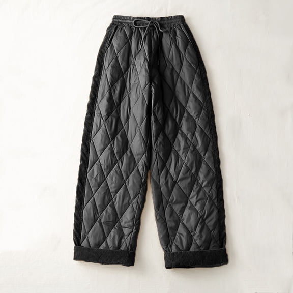 Aueoeo Women's Fall Casual Loose Drawstring Wide Leg Pants with Pockets High Waist Pants Warm Winter Pants