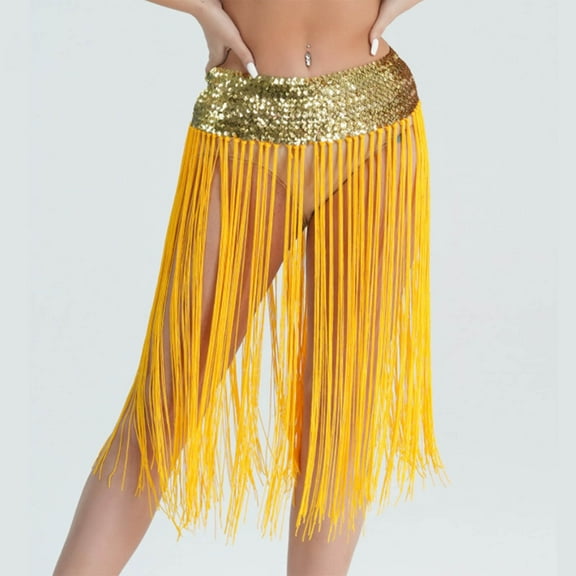 Aueoeo Women's Fashion Drawstring Tassel Skirt Sparkly Mini Dance Skirts High Waist Triangular Scarf Lace Up Hip Skirt