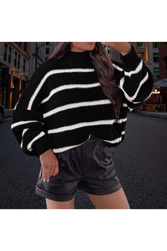 Women's Fashion Knit Sweater Loose Fitted Casual Tops Winter Warm Comfy Soft Knit Outwear Pullover