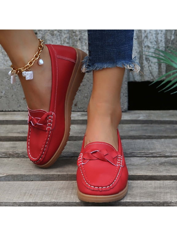 Women's Flat Loafers Slip On Breathable Round Toe Shoes Faux Leather Wedge Leisure Fashion Dress Shoes