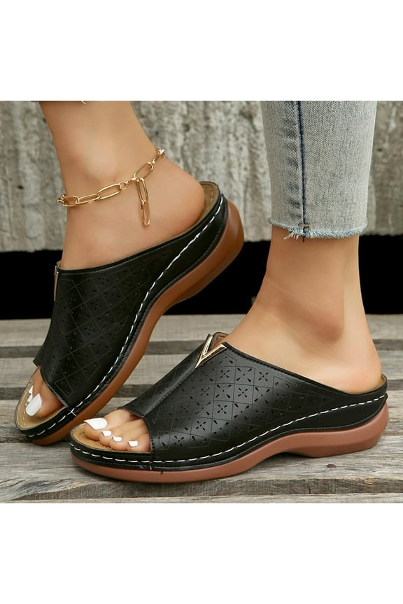 Women's Flat Slides Sandals with Arch Support Slip On Slides Shoes Non Slip Rubber Sole Orthotic Slides