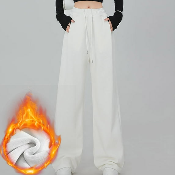 Aueoeo Women's Fleece Lined Joggers Thermal Sweatpants with Pockets Warm Winter Pants Straight Leg with Drawstring