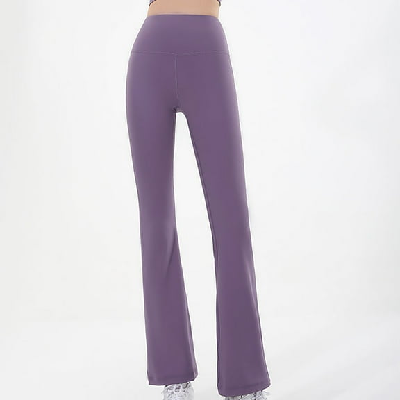 Aueoeo Women's Fleece Lined Yoga Pants Elastic High Waist Winter Warm Flared Leggings Bell Bottom