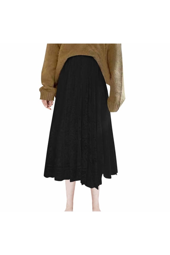 Women's Flower Lace Skirts Solid Color High Waist Crochet Hollow Out Knit Flowy Patterned Lace Long Maxi Skirt