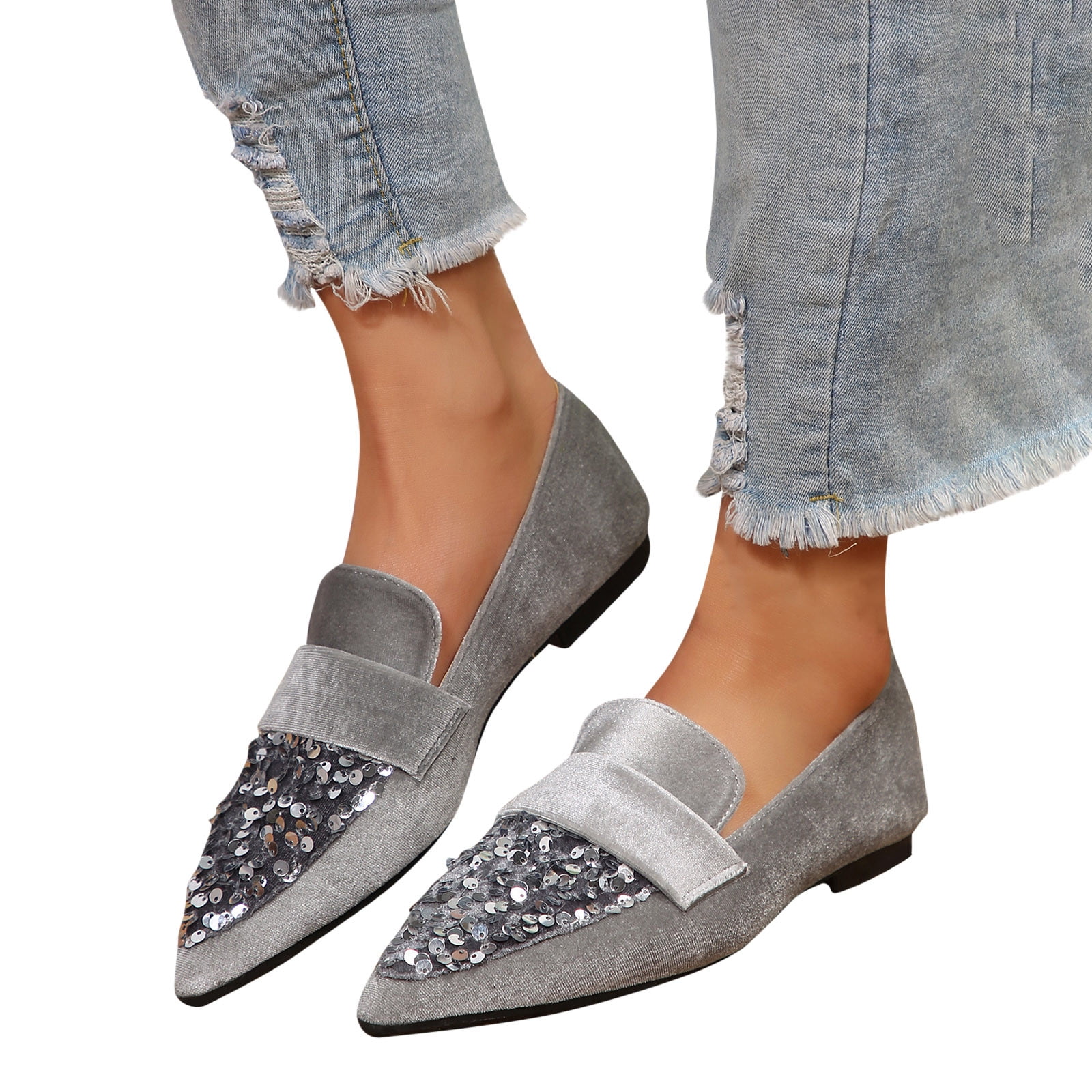 Aueoeo Women s French Flat Bottomed Sequin Pointed Running Shoes For Women High end Temperament Soft Soled Ladybird Single Shoes Comfortable Soft Memory Foam Insole Flat Shoes for Women Walmart