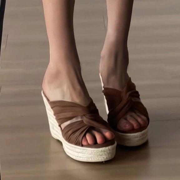 Aueoeo Women's High-Heeled Slippers Fashionable Casual Versatile Shoes Trendy Round Open Toes Walking Slipper