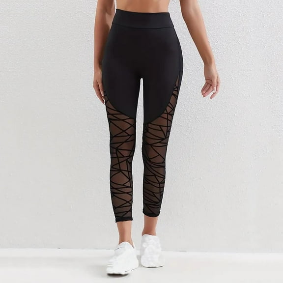 Aueoeo Women's High Waisted Yoga Pants Mesh Yarn Leggings Stretchy Workout Breathable Lightweight Yoga Pants with Side Pockets
