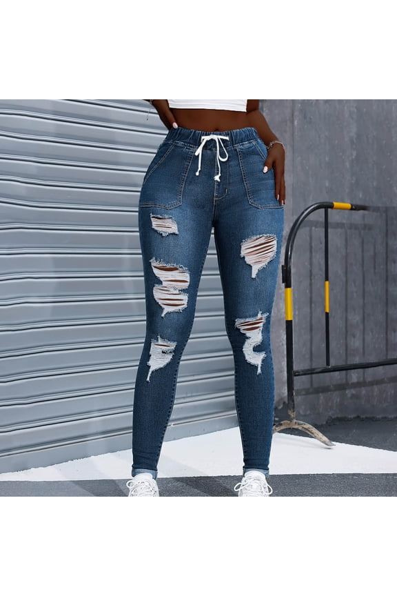 Women's Jeans Distressed Slim Fits Ripped Denim Pants Comfy Stretch Skinny Jeans Fashion Compression Leggings
