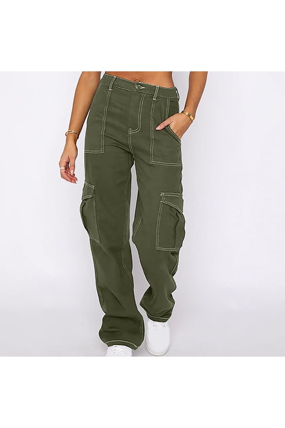 Women's Jeans, Womens High Waisted Straight Leg Jeans with Pocket Cargo Pants Workwear Denim Pants