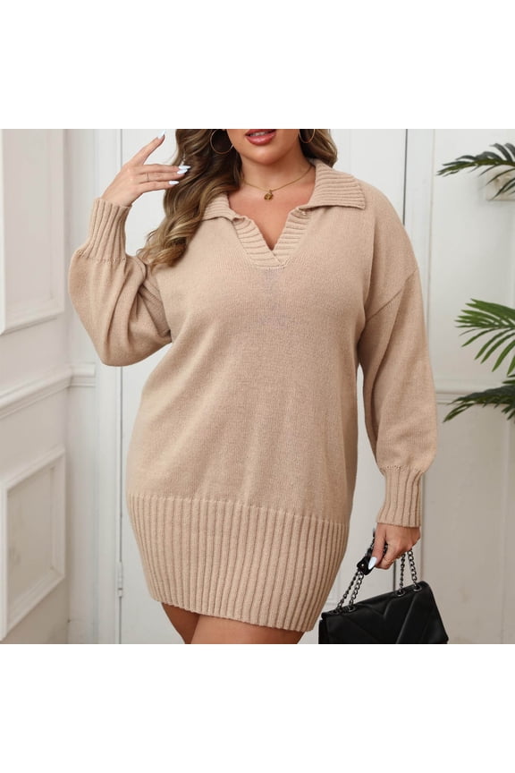 Women's Laple Collar Sweater Dresses Loose Fall Winter Fashion Casual Elegant Work Regular Fitted Dress