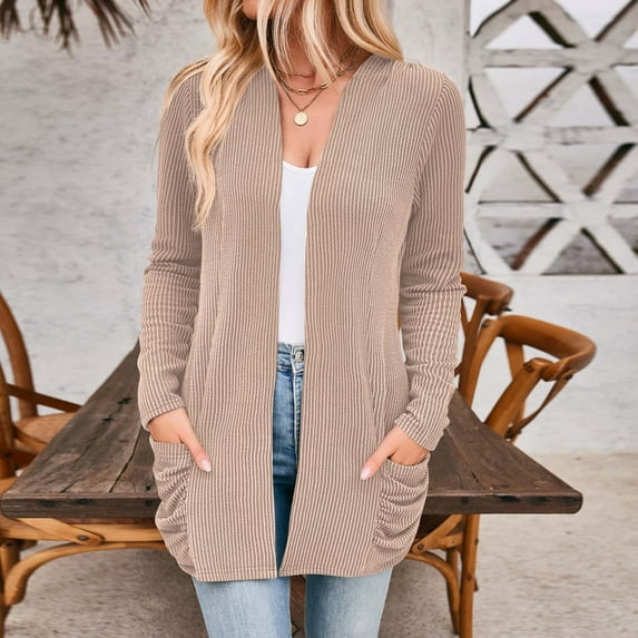 Aueoeo Women's Lightweight Open Front Cardigan,Womens Cardigan Women's Casual Winter Striped Contrasting Pockets Cardigan Long Sleeved Top Jacket Plus Size Cardigan On Clearance