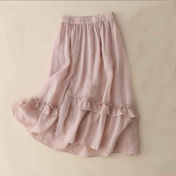 Aueoeo Women's Lightweight Skirts Casual Elastic Waist Skirt Solid Color Breathable Fashion A Linen Midi Skirts