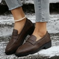 thumbnail image 1 of Aueoeo Women's Low Heel Leather Shoes Fashion Casual Comfortable British Style Flat Loafers Round Toe Shoes, 1 of 9