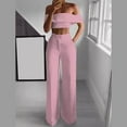 thumbnail image 1 of Aueoeo Women's Off Shoulder Ruffle Top Elegant Wide Leg Long Pants with Pockets Dress Two Piece Outfits For Ladies, 1 of 6