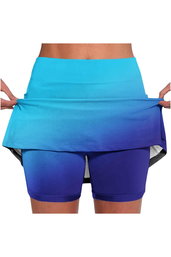 Women's Plus Size Skort Gradient Color Mid-waist Skirt Pants Sports Casual Comfoy Bottoming Skirt Shorts 2X-Large