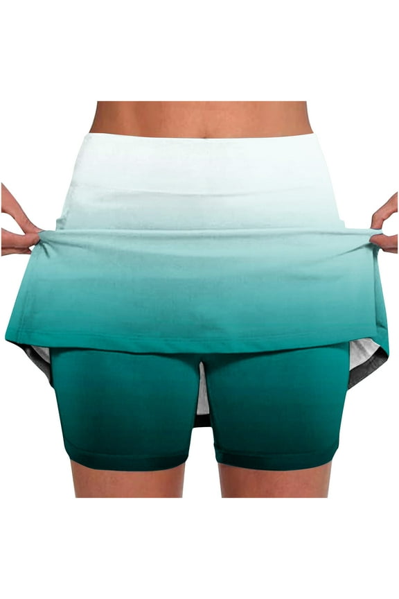 Women's Plus Size Skort Gradient Color Mid-waist Skirt Pants Sports Casual Comfoy Bottoming Skirt Shorts S