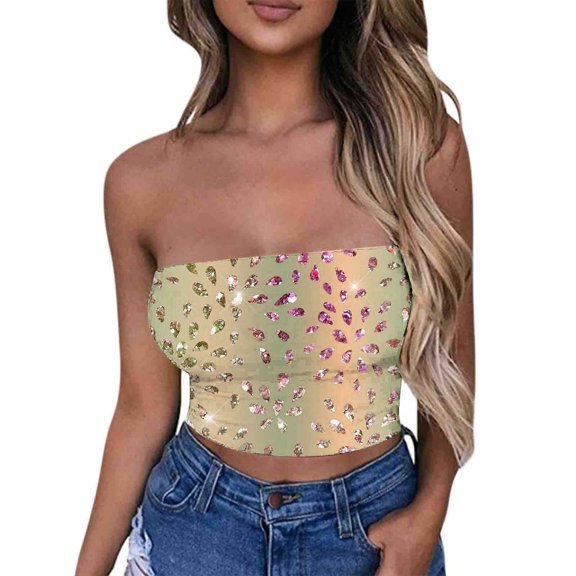 Aueoeo Women's Printed Strapless Bandeau Bras Yoga Exercise Wrap Pullover Trendy Breathable Wireless Tube Bras