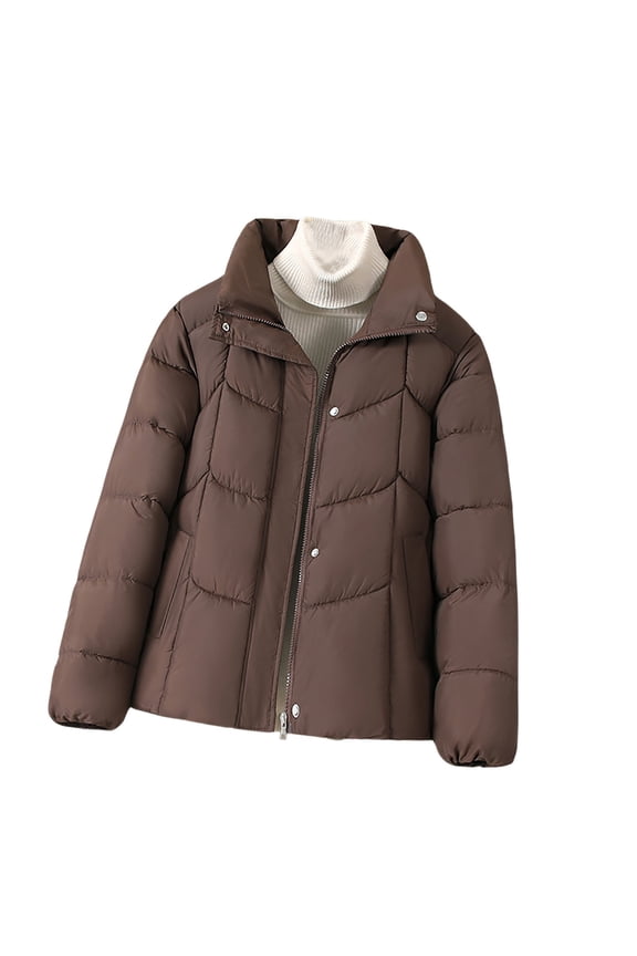 Women's Quilted Jacket Fall Winter Warm Lightweight Zip up Outerwear Puffer Coats with Side Pockets