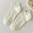 thumbnail image 1 of Aueoeo Women's Rib Knit Crew Socks Embroidery Cuffed Socks Casual Ankle Socks White Socks, 1 of 2