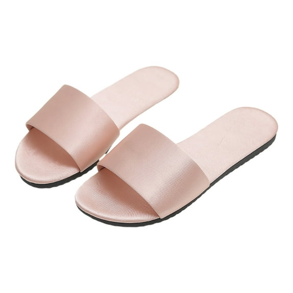 Aueoeo Women's Satin House Slippers Casual Breathable Flat Slippers for Women Indoor Cute Slippers Ladies Slippers