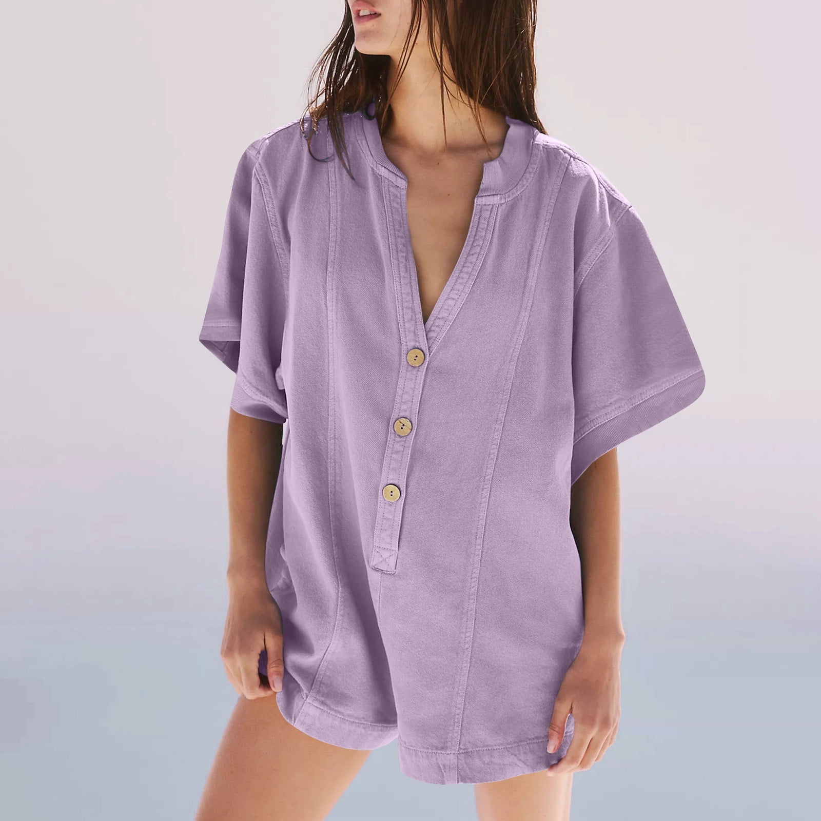 V Neck Overall Romper Lounge