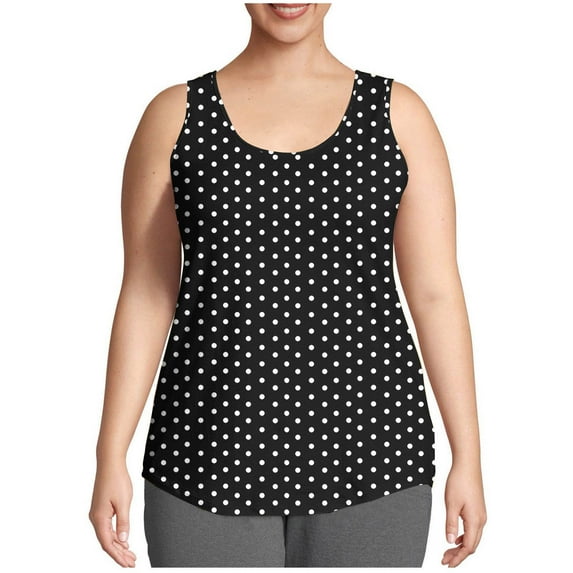 Aueoeo Women's Silk Tank Tops Crew Neck Polka Dots Printed Dressy Casual Sleeveless Blouses Daily Business Work Shirts