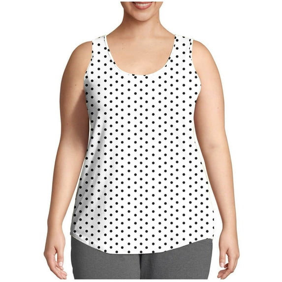 Aueoeo Women's Silk Tank Tops Crew Neck Polka Dots Printed Dressy Casual Sleeveless Blouses Daily Business Work Shirts