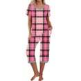 thumbnail image 1 of Aueoeo Women's Sleepwear Capris Printed Pajama Sets Short Sleeve Two-Piece Pjs V Neck Tops & Capris Pants with Pockets Pink S, 1 of 5