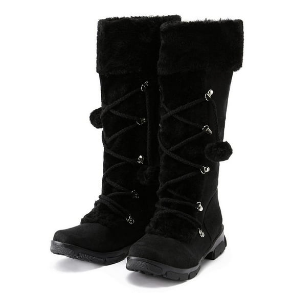 Aueoeo Women's Snow Boots Lace-up Zipper Snow Plush Cotton Warm Cotton Shoes Knee High Boots Wide Pull On Long Boots Winter Shoes Plush Ball Ethnic Knight on Clearance
