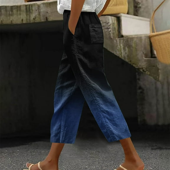 Aueoeo Women's Straight Leg Pants High Waist Loose Casual Capris Pants Dressy Lightweight Baggy Trouser With Pockets