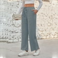 thumbnail image 1 of Aueoeo Women's Striped Wide Leg Pants Drawstring Front Tie Causal Pants High Waist Baggy Sweatpants with Pockets, 1 of 8