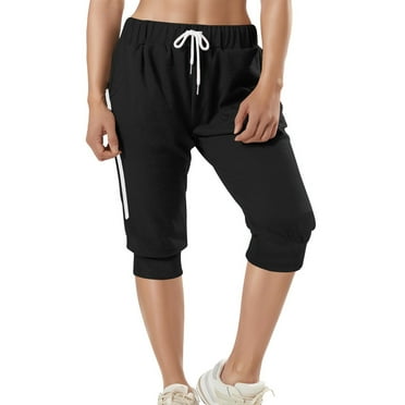 Aueoeo Women's Sweatpants Capried Pants Cropped Running Gym Jogger Running Pants Loungewear Loose Fits Drawstring Waist with Side Pockets