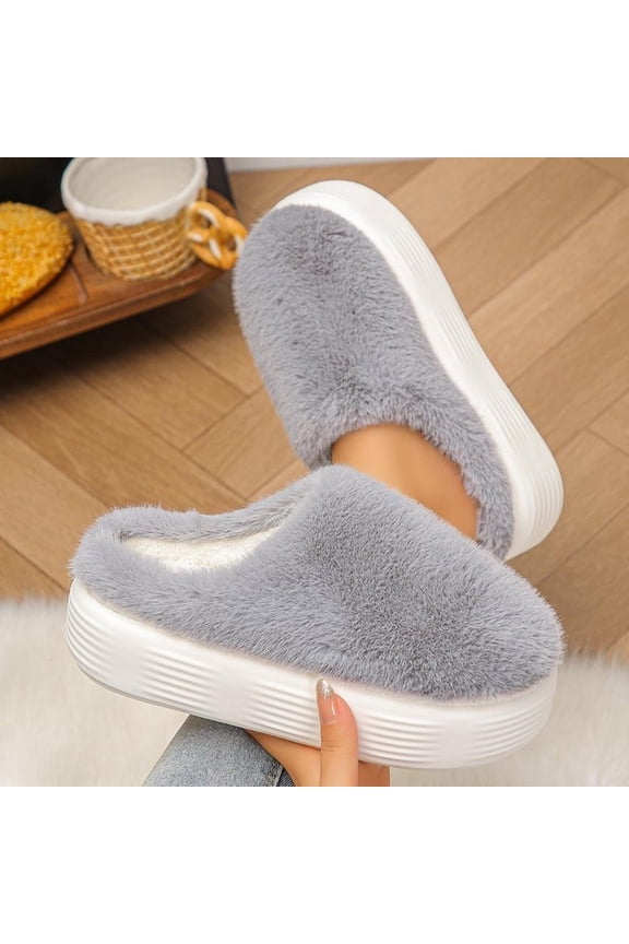 Women's Thick-Soled Shoes Trendy Casual Faux Furs Warm Shoes Indoor Outdoor Comfortable Slippers