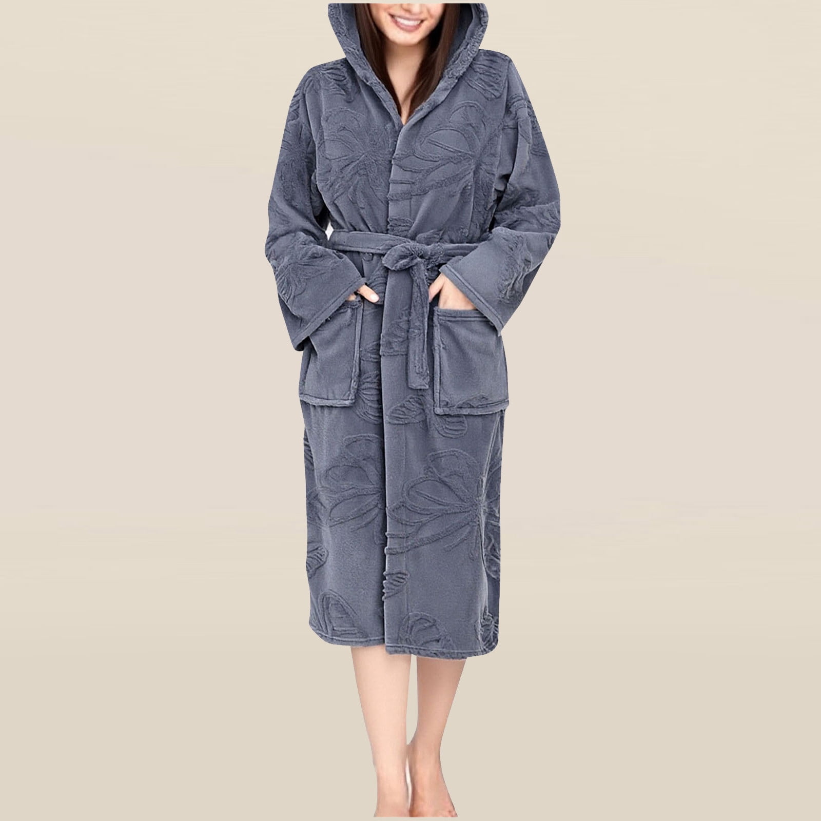 Aueoeo Women's Thickened Robe Fuzzy Furry Fleece Drying Hooded Bathrobe ...