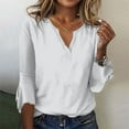 thumbnail image 1 of Aueoeo Women's Tops, Womens 3/4 Sleeve Shirts V Neck Flared Sleeve Tops Business Casual Loose Tunic Work Dressy Blouses, 1 of 5