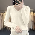 thumbnail image 1 of Aueoeo Women's Twists Knit Warm Sweater, Long Sleeve V-Neck Casual Pullover Solid Color Lightweight Soft Comfy Sweaters Tops White XXL, 1 of 3