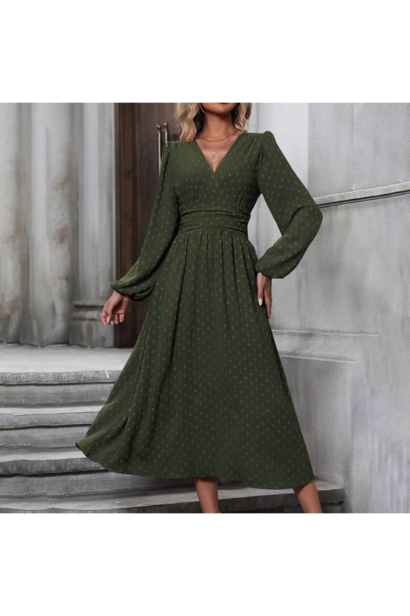 Women's V-neck Dress Floral Printed Long Sleeves Long Waist Skirt Trendy Fashion A Line Maxi Dress