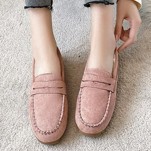 Aueoeo Women's Velvet Shoes Fashion Winter Comfortable and Warm Fuzzy One-Foot Loafers Flat Shoes