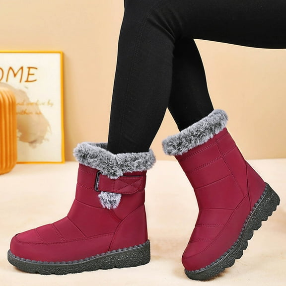 Aueoeo Women's Waterproof Booties Comfortable Winter Snow Boots Lightweight Walking Hiking Warm Outdoor Mid-Calf Booties