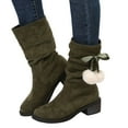 thumbnail image 1 of Aueoeo Women's Western Cowboy Cowgirls Boots Suede Round Toe Thick Heel Pile Boots Chunky Low Heels Wide Mid Calf Boots For Women Plush Ball Knight Slim Boots on Clearance, 1 of 5