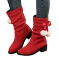 thumbnail image 1 of Aueoeo Women's Western Cowboy Cowgirls Boots Suede Round Toe Thick Heel Pile Boots Chunky Low Heels Wide Mid Calf Boots For Women Plush Ball Knight Slim Boots on Clearance, 1 of 5
