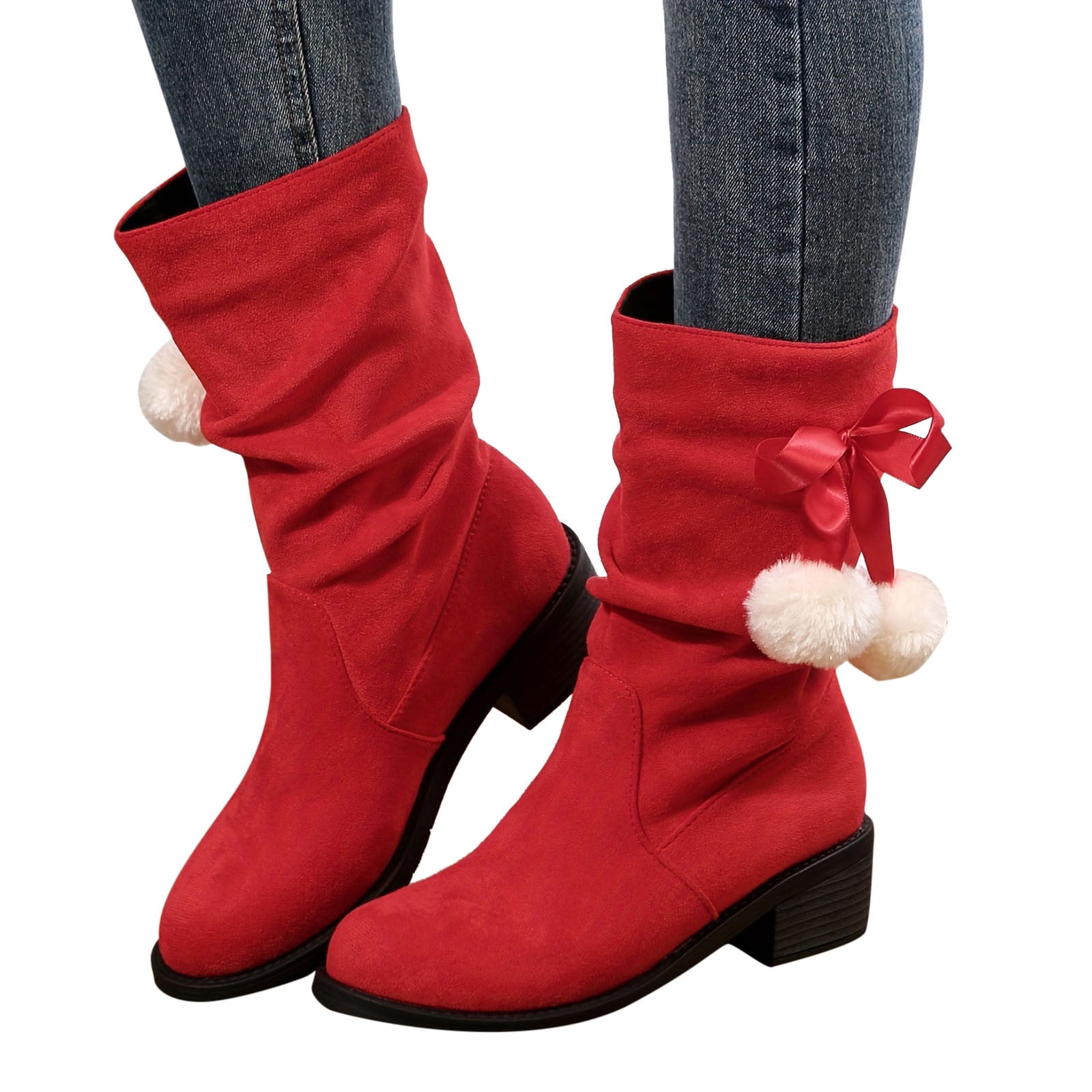 Sexytag Women's Platform Slouchy Boots – Fold Over Mid-Calf Western Boots With Block Heel