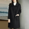 thumbnail image 1 of Aueoeo Women's Woolen Loose Overcoat Winter Medium Long Jacket With Pockets Single-Breasted Peacoat Black X-Large, 1 of 4