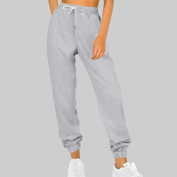 Aueoeo Women's Workout Pants Sweatpants High-Waisted Athletic Drawstring Tapered Pants With Pockets Gray M