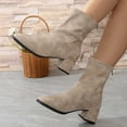 thumbnail image 1 of Aueoeo Women's Zipper Booties Chunky Stacked Heel Ankle Boots Low Heel Fashion Round Toe Boots Winter Spring Shoes Beige, 1 of 7