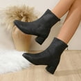 thumbnail image 1 of Aueoeo Women's Zipper Booties Chunky Stacked Heel Ankle Boots Low Heel Fashion Round Toe Boots Winter Spring Shoes Black, 1 of 4