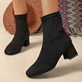 thumbnail image 1 of Aueoeo Women's Zipper Booties Chunky Stacked Heel Ankle Boots Low Heel Fashion Round Toe Boots Winter Spring Shoes Black, 1 of 5
