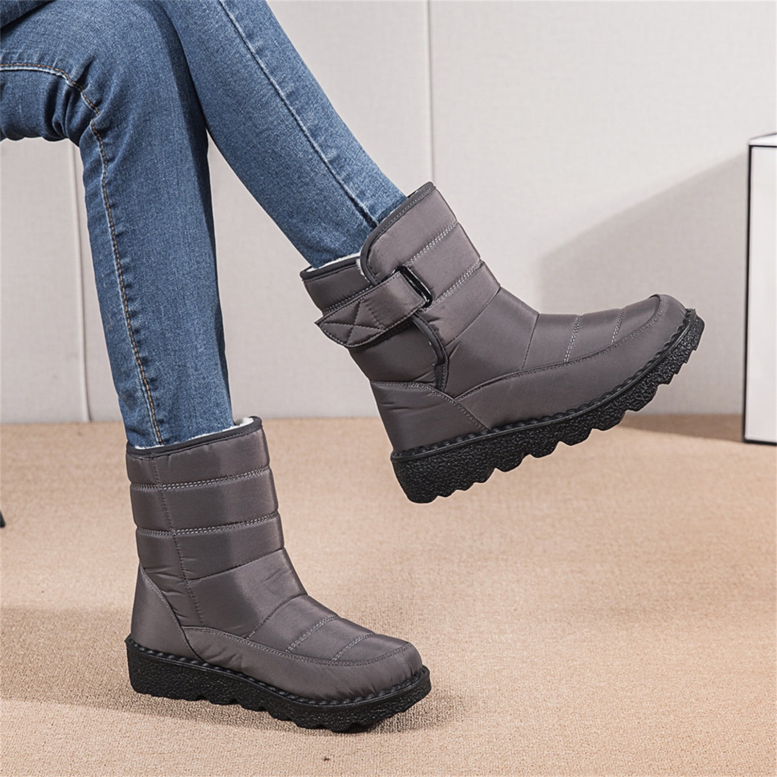 Aueoeo Platform Boots For Women Wide Ankle Boots For Women 2023 Winter New  Cotton Shoes Snow Waterproof High-Top Non-Slip Women'S Boots 